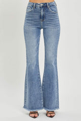 RISEN Full Size High Waist Raw Hem Flare Jeans - Trendsi - Flyclothing LLC