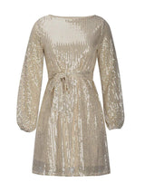 Sequin Tie Waist Long Sleeve Mini Dress - Trendsi - Flyclothing LLC