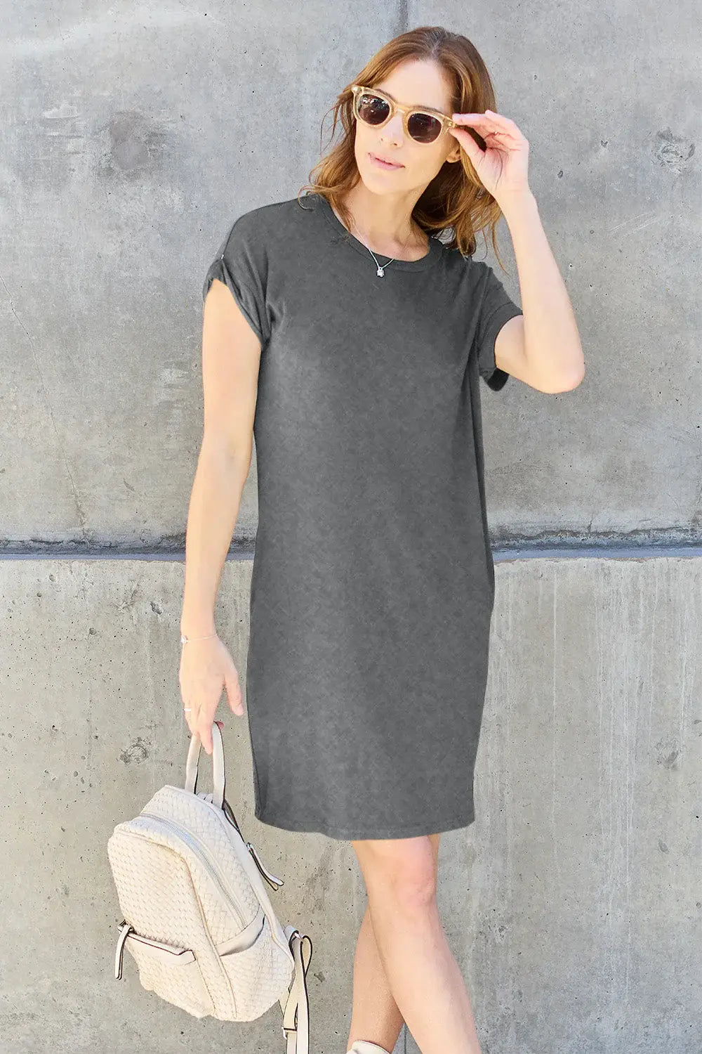 Basic Bae Full Size Round Neck Short Sleeve Dress with Pockets - ShopBasicbae - Flyclothing LLC