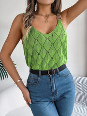 Openwork Scoop Neck Knit Vest - Trendsi