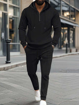 Men's Full Size Waffle-Knit Half Zipper Hoodie and Pants Set Plus Size - Trendsi - Flyclothing LLC