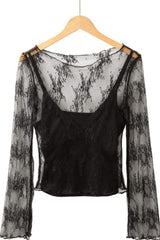 Surplice Cami and Lace Long Sleeve Cover Up Set - Trendsi - Flyclothing LLC