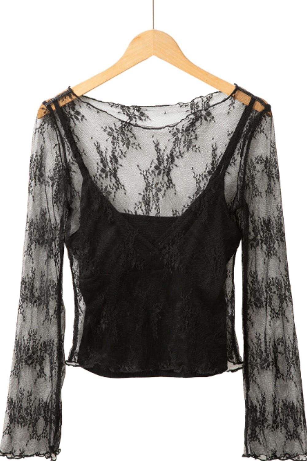Surplice Cami and Lace Long Sleeve Cover Up Set - Trendsi - Flyclothing LLC