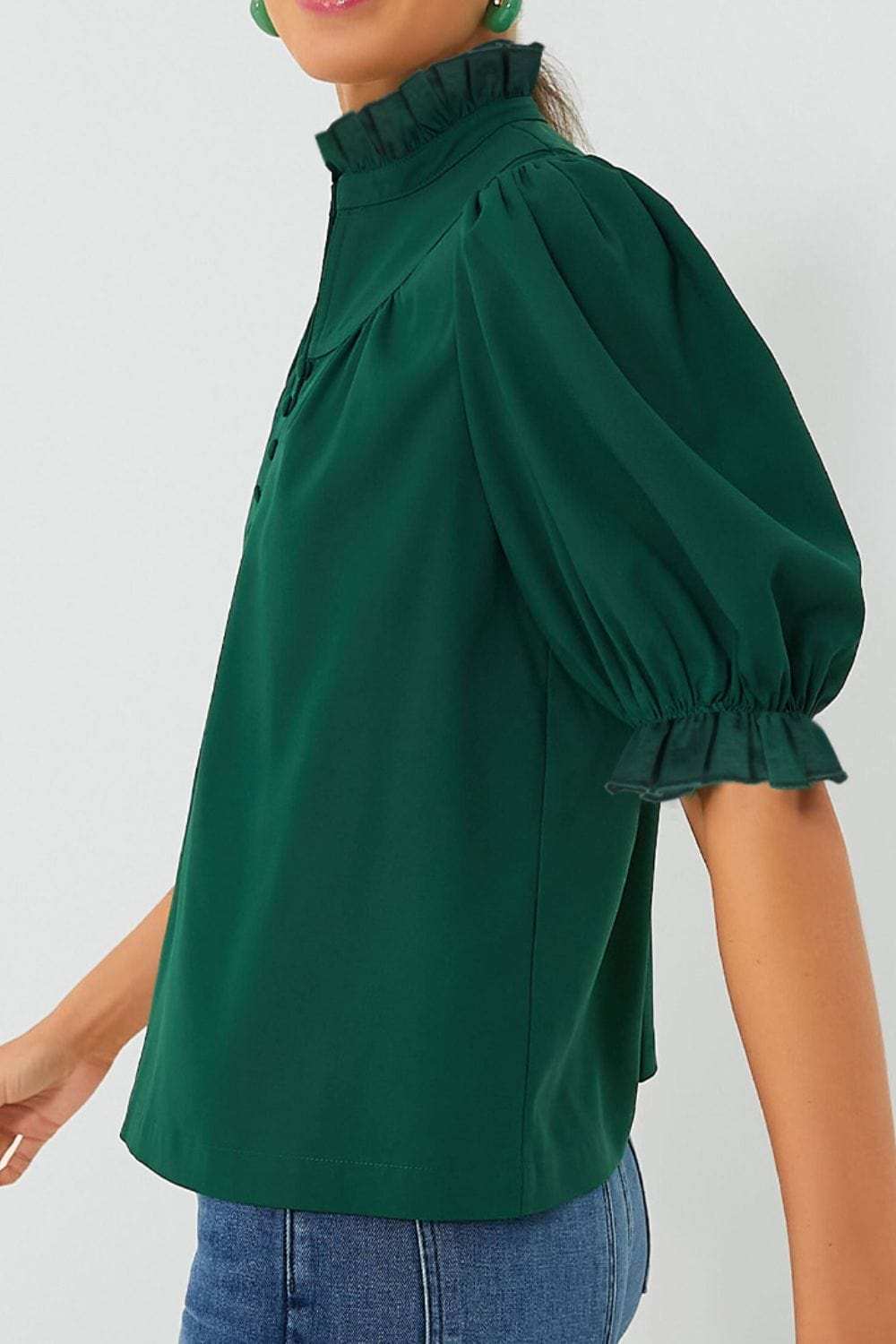 Puff Sleeve Frilled Trim Elegant Blouse - Trendsi - Flyclothing LLC