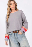 SAGE + FIG Color Block Waffle Knit T-Shirt - Trendsi - Flyclothing LLC
