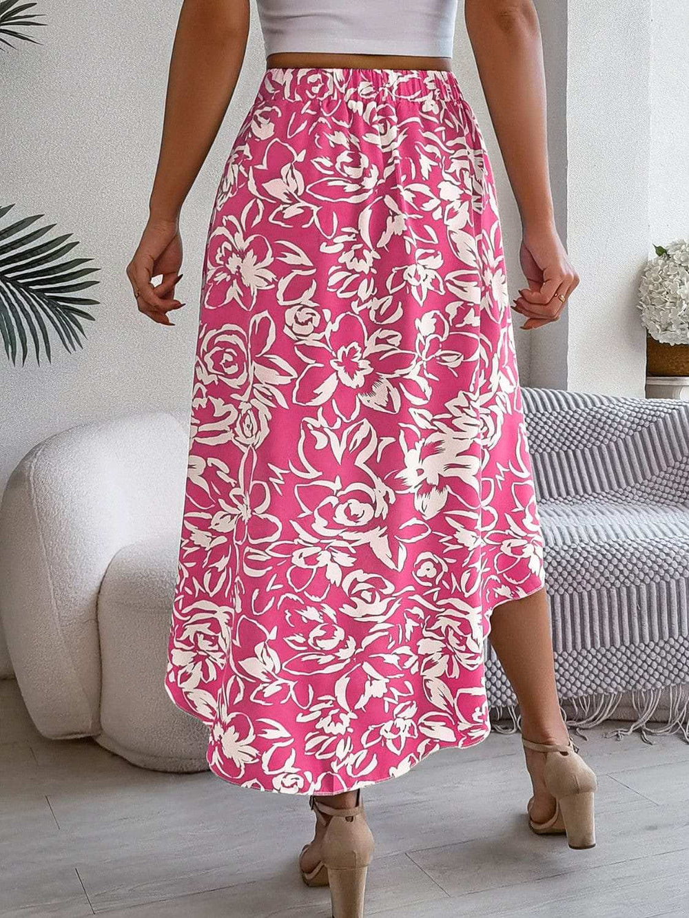 High-Low Printed High Waist Skirt - Trendsi - Flyclothing LLC
