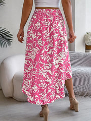 High-Low Printed High Waist Skirt - Trendsi