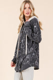 BOMBOM Drawstring Flower Print Button Up Shacket - Trendsi
