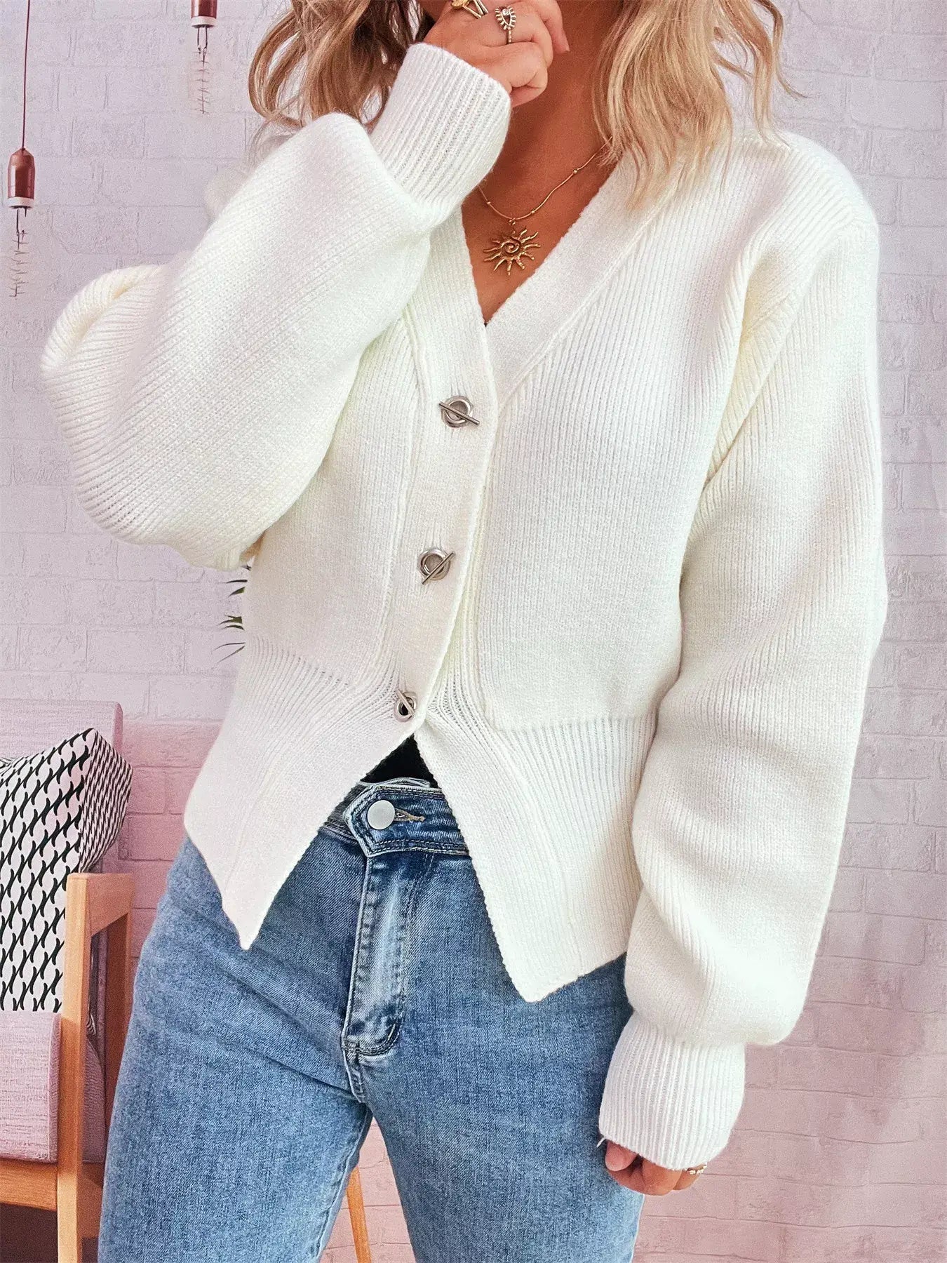 Button Up Long Sleeve Cardigan - Trendsi - Flyclothing LLC