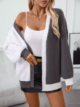 Color Block Open Front Knit Cardigan - Trendsi - Flyclothing LLC