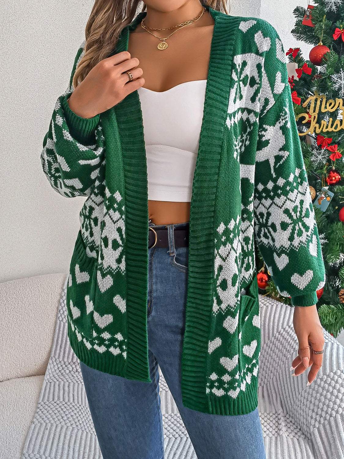 Pocketed Open Front Long Sleeve Cardigan - Trendsi - Flyclothing LLC