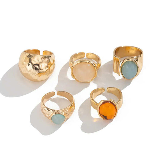 5-Piece 18K Gold-Plated Acrylic Stainless Steel Ring - Trendsi - Flyclothing LLC