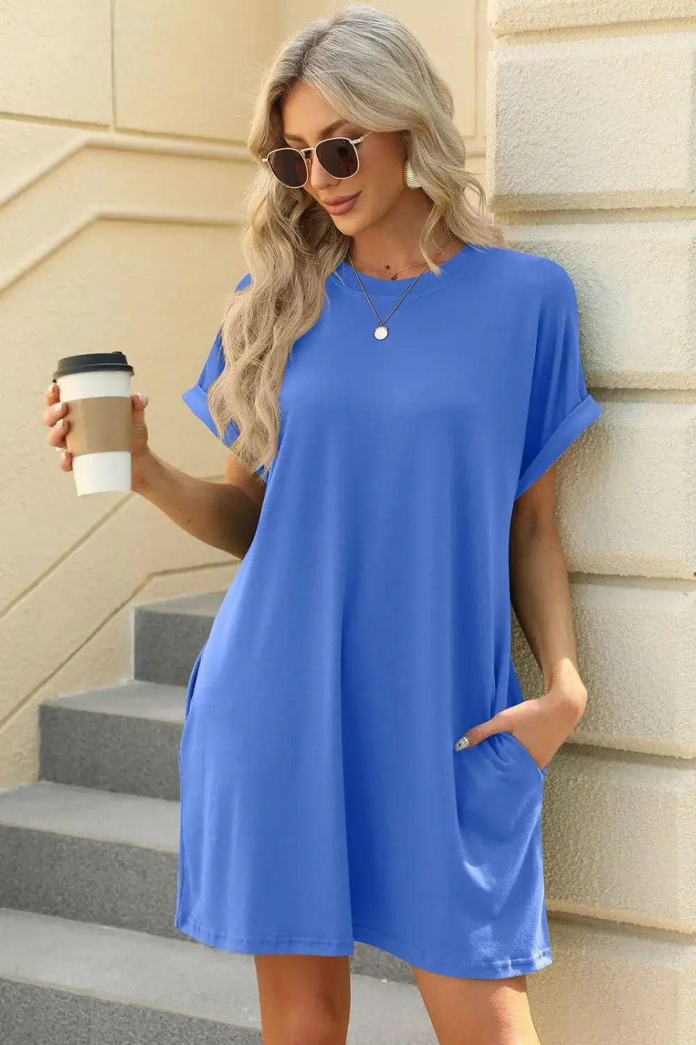 Florira Short Sleeve Mini Dress with Pockets - Trendsi - Flyclothing LLC