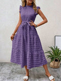 Tied Ruffled Cap Sleeve Midi Dress - Trendsi - Flyclothing LLC