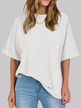 Round Neck Half Sleeve T-Shirt - Trendsi - Flyclothing LLC