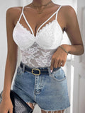Perfee Spaghetti Strap Lace Bodysuit - Trendsi