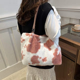 Cow Print Furry Tote Bag - Trendsi - Flyclothing LLC