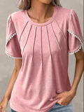 Full Size Round Neck Petal Sleeve Blouse Plus Size - Trendsi - Flyclothing LLC
