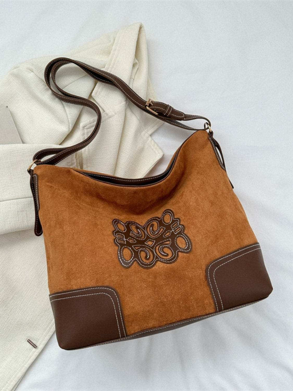 Suede Patch Adjustable Strap Tote Bag - Trendsi - Flyclothing LLC