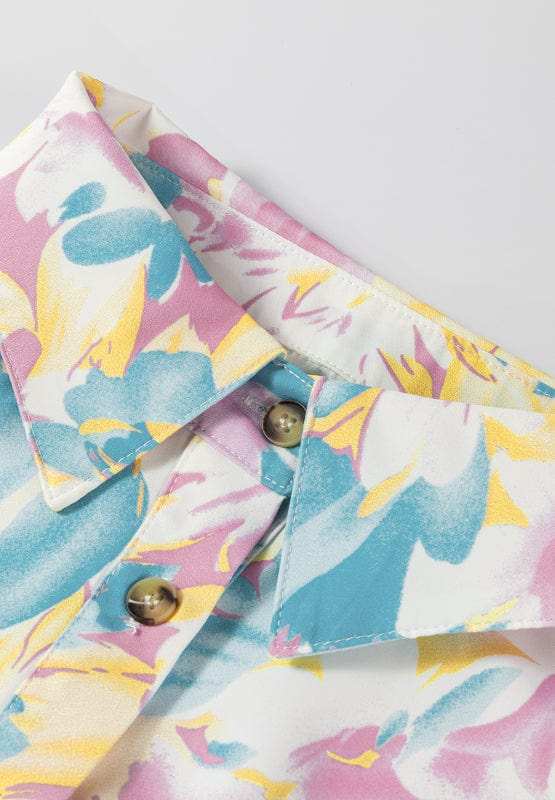 Printed Button Down Lantern Sleeve Shirt - Trendsi - Flyclothing LLC