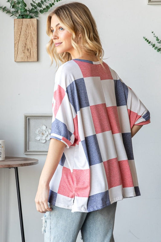 HOPELY Checkered Round Neck Half Sleeve T-Shirt - Trendsi