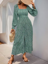 Perfee Smocked Printed Long Sleeve Wide Leg Jumpsuit - Trendsi - Flyclothing LLC