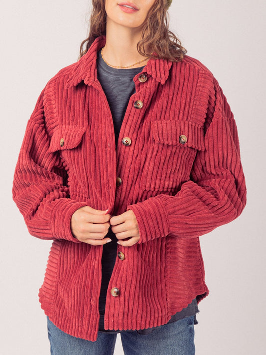 Button Up Long Sleeve Corduroy Jacket - Trendsi
