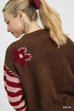 Umgee Flower Jacquard Striped Long Sleeve Sweater - Trendsi - Flyclothing LLC