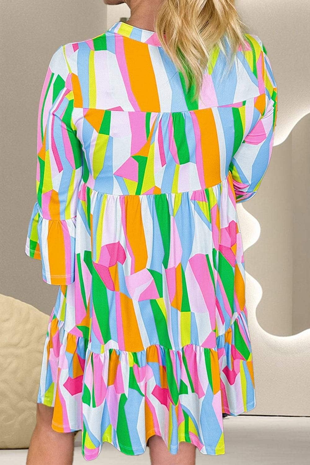 Color Block Three-Quarter Sleeve Mini Dress - Trendsi - Flyclothing LLC