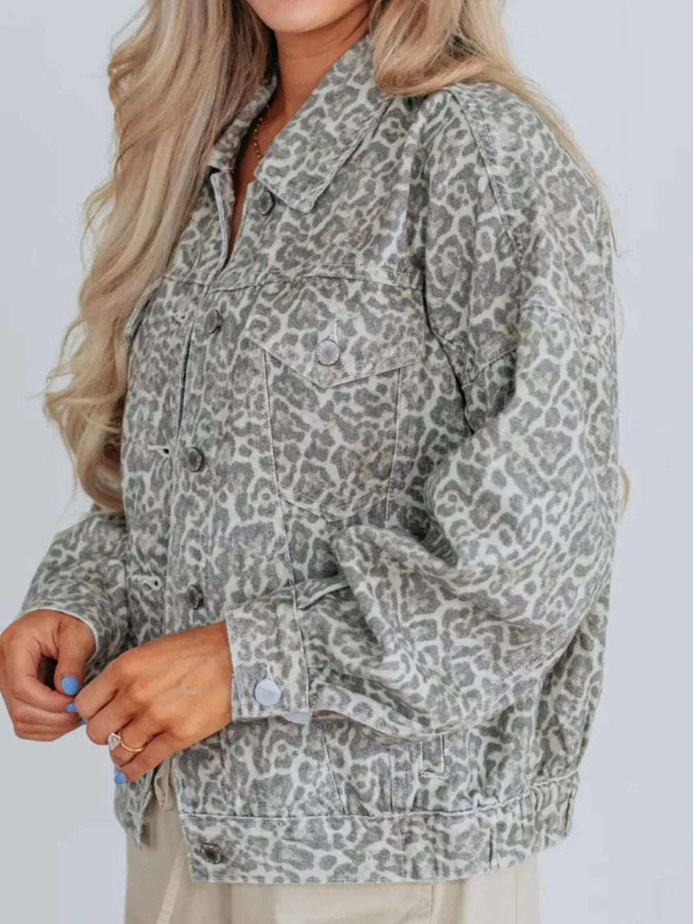 Leopard Button Up Denim Jacket - Trendsi - Flyclothing LLC