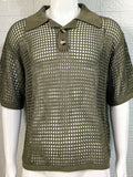 Men's Plus Size Openwork Collared Neck Quarter Button Knit Polo - Trendsi
