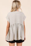 Mittoshop Mixed Media Mineral Wash Babydoll Short Sleeve Blouse - Trendsi