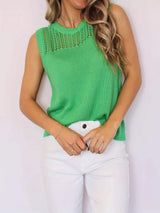 Openwork Round Neck Sweater Vest - Trendsi - Flyclothing LLC