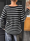 Striped Cross Front Long Sleeve Knit Top - Trendsi - Flyclothing LLC