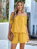 Full Size Off-Shoulder Short Sleeve Top and Tied Shorts Set - Trendsi