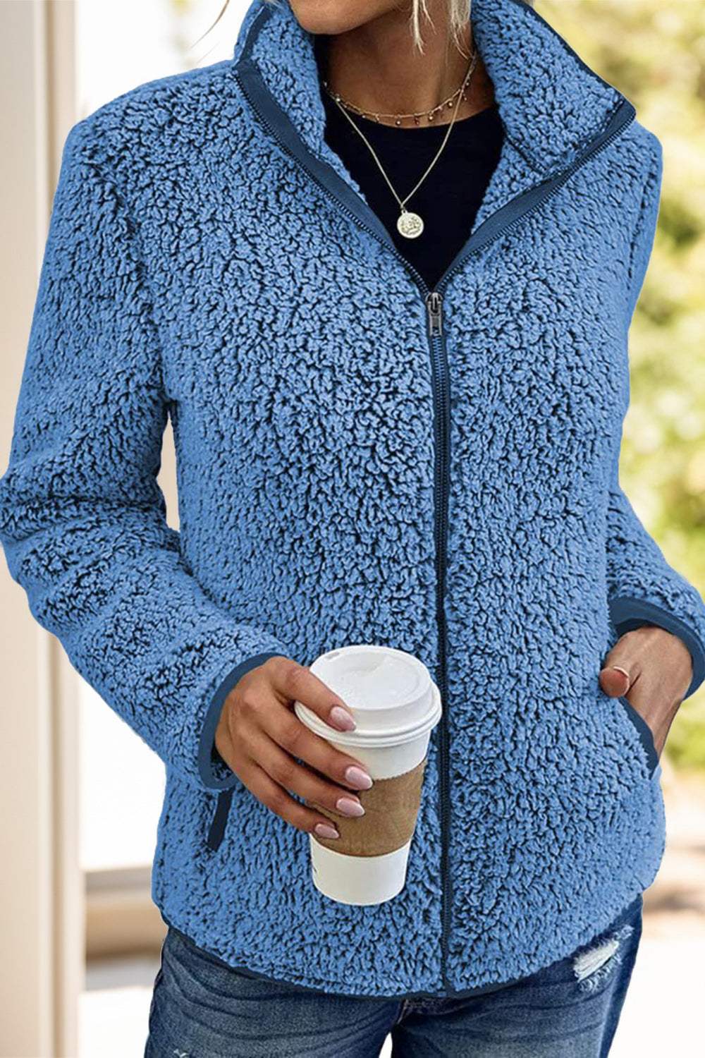 Pocketed Zip Up Turtleneck Jacket - Trendsi - Flyclothing LLC