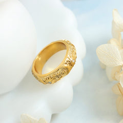 Titanium Steel Inlaid Zircon Embossed Ring - Flyclothing LLC