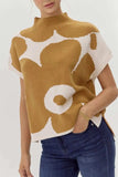 Contrast Flower Mock Neck Short Sleeve Sweater - Trendsi - Flyclothing LLC
