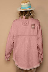 POL Button Down Raw Hem Distressed Shacket - Trendsi - Flyclothing LLC