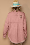 POL Button Down Raw Hem Distressed Shacket - Trendsi