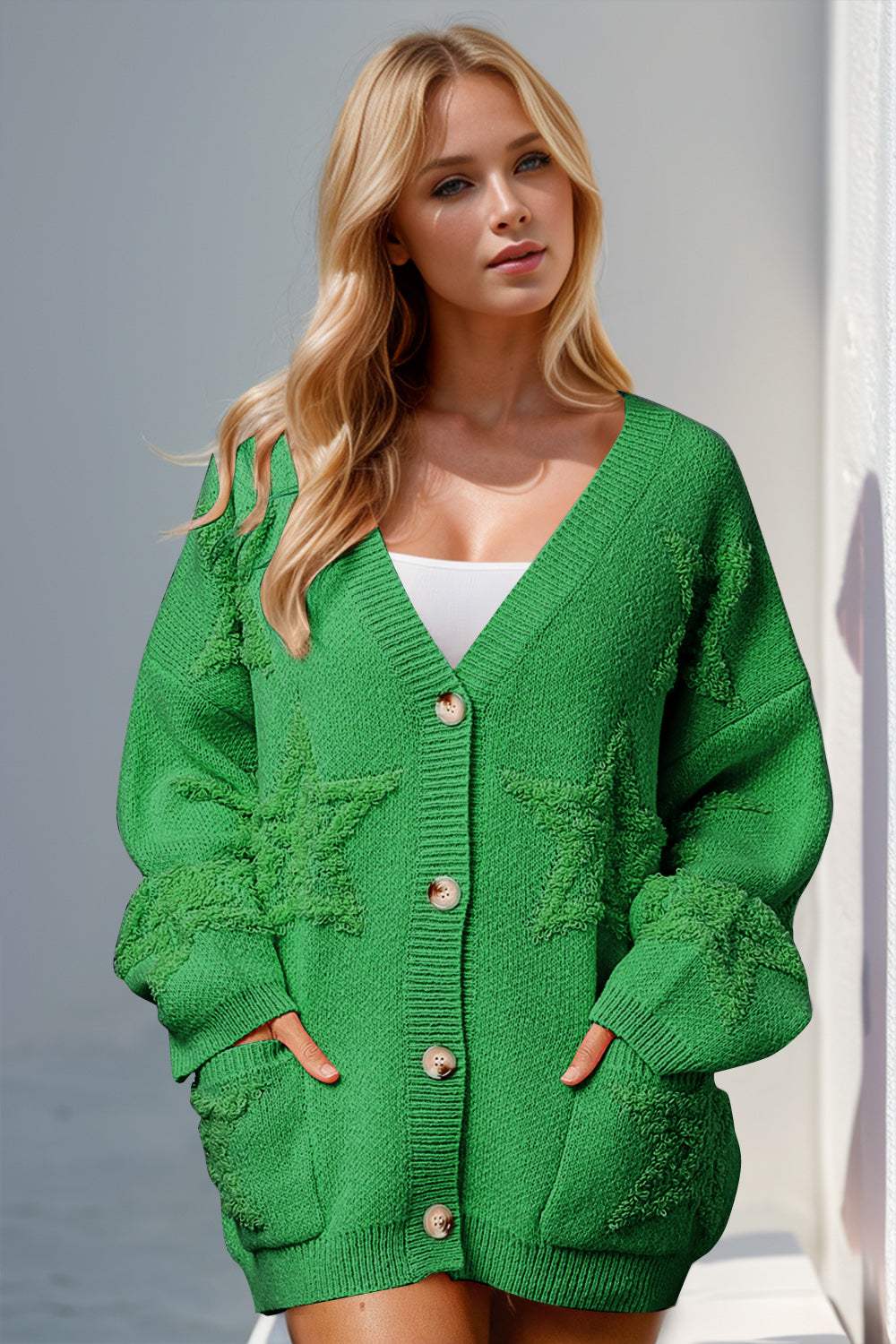 Double Take Full Size Button Up Star Pattern Cardigan - Trendsi - Flyclothing LLC