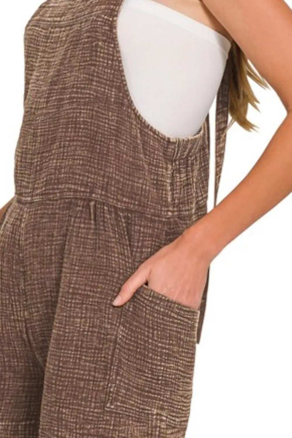 Zenana Washed Double Gauze Tie Back Rompers - Trendsi - Flyclothing LLC