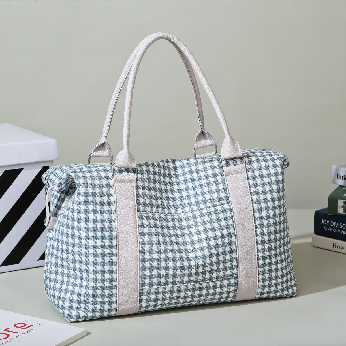 Houndstooth Canvas Travel Bag - Trendsi