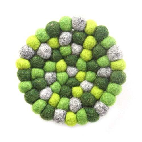 Hand Crafted Felt Ball Trivets from Nepal: Round Chakra, Greens - Global Groove (T) - Global Groove - Flyclothing LLC
