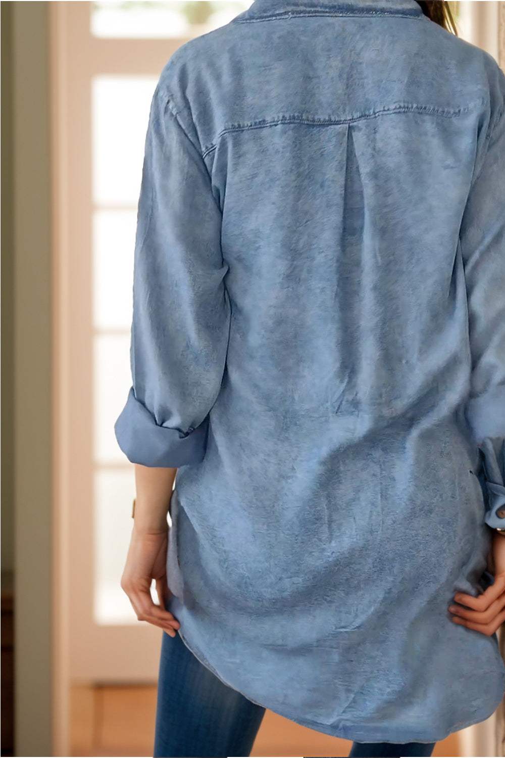 Full Size Pocketed Button Up Long Sleeve Denim Jacket - Trendsi - Flyclothing LLC