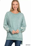 Zenana Acid Washed Batwing Sleeve Fleece Sweatshirt - Trendsi - Flyclothing LLC