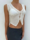 Openwork V-Neck Sweater Vest - Trendsi - Flyclothing LLC