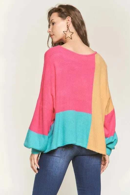 ADORA Loose Fit Colorblock Sweater - Trendsi - Flyclothing LLC