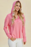 Double Take Full Size High-Low Dropped Shoulder Long Sleeve Hoodie - Trendsi