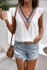 Full Size Ruffled V-Neck Cap Sleeve Blouse - Trendsi